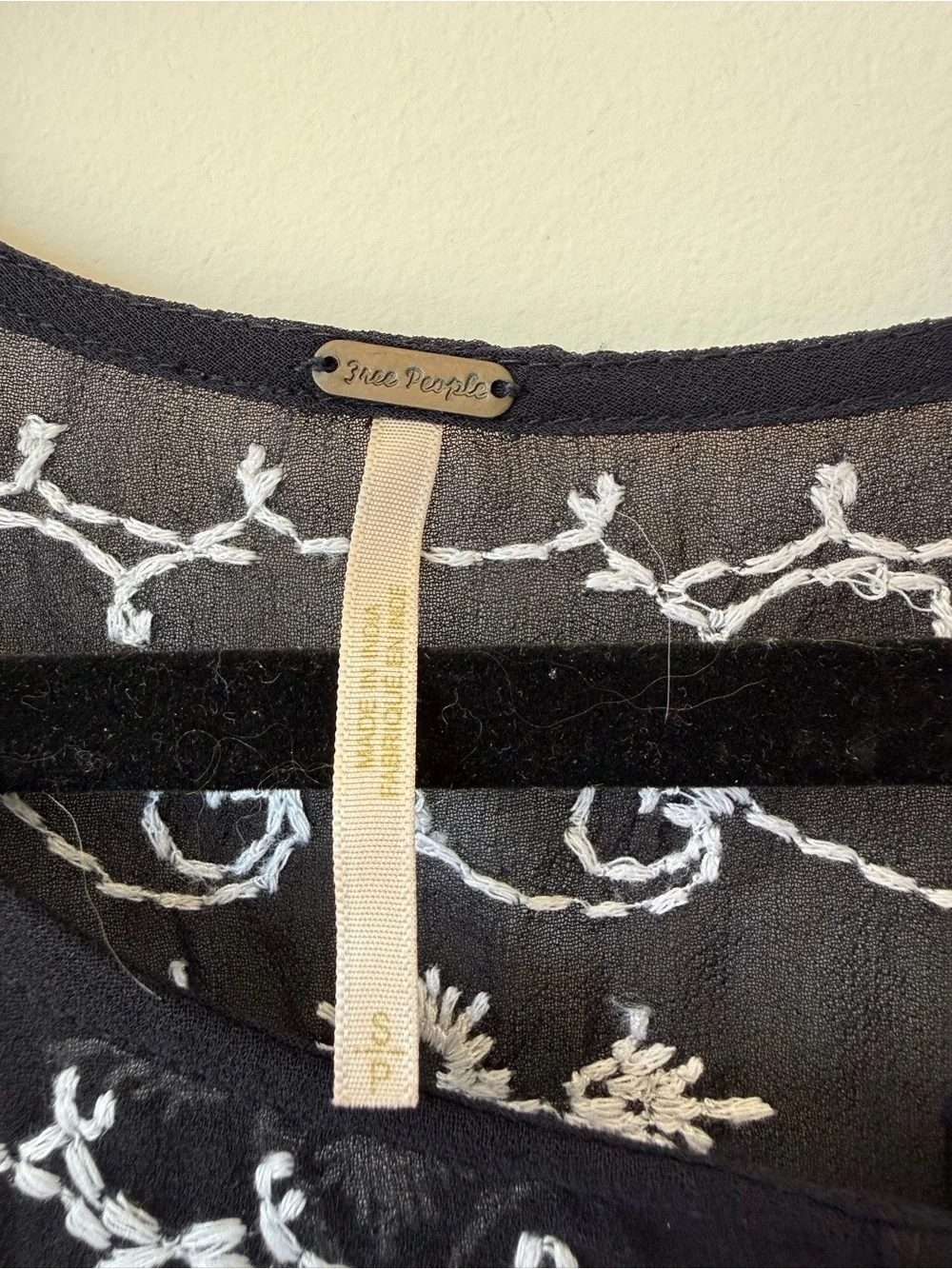 FREE PEOPLE Black Sheer Embroidered Babydoll Peplum Blouse—SZ. Small